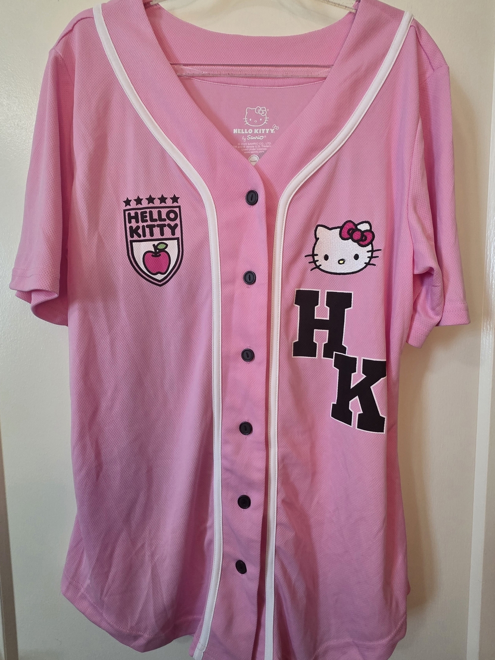 Hello Kitty Pink Baseball Jersey Top with Black HK Details XL